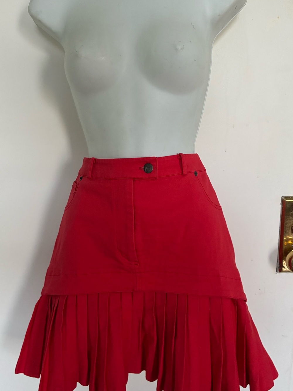 Preen Line Red A-Line Pleated-Hem Skirt Sz. Small
